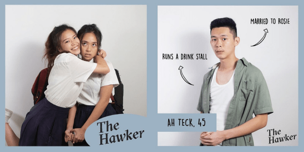 The Hawker features Ah Teck who runs a drink stall and is married to Rosie