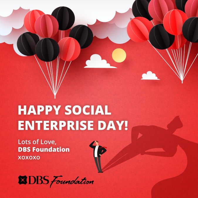 A DBS Foundation poster with a celebratory theme that wishes "Happy Social Enterprise Day!"
