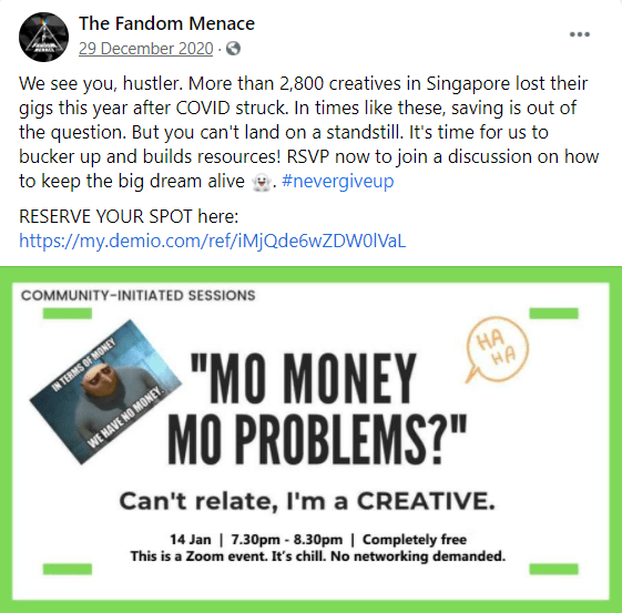 The Fandom Menace regularly hosts Community-Initiated Sessions, where local media and arts creatives are encouraged to share their knowledge and talents in casual settings.