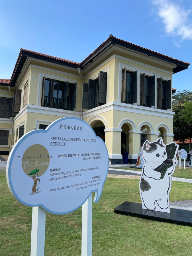 Paw-verb on the Lawn at Malay Heritage Centre has adorable cat standeeds alongside malay proverbs that feature the beloved animal.